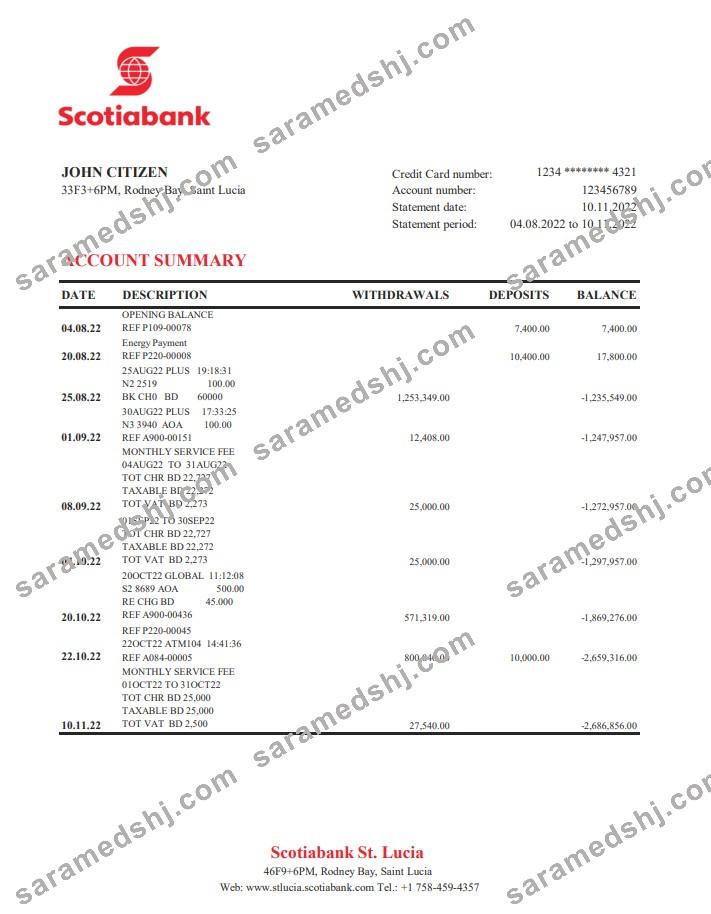Saint Lucia Scotiabank bank statement xls